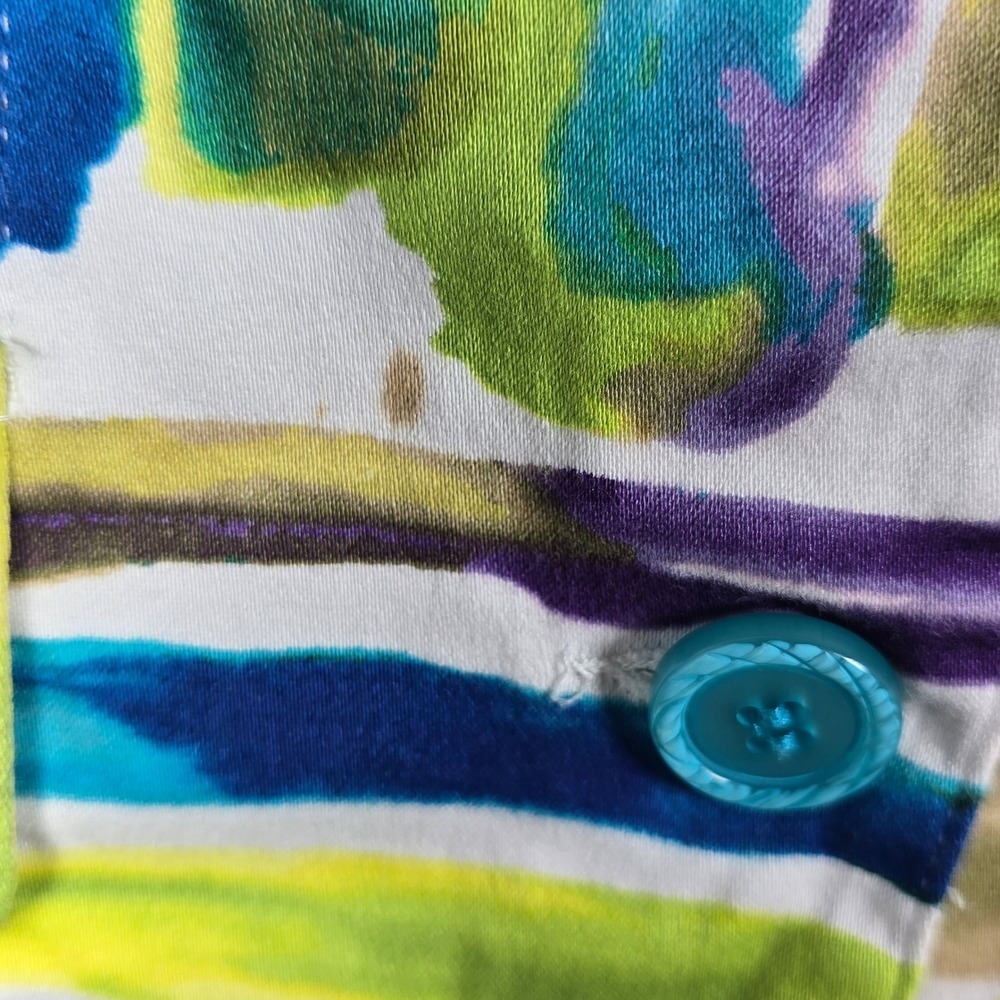 Erin London Jacket Womens Medium Abstract Watercolor Teal Purple Multi Button Up - Picture 4 of 10